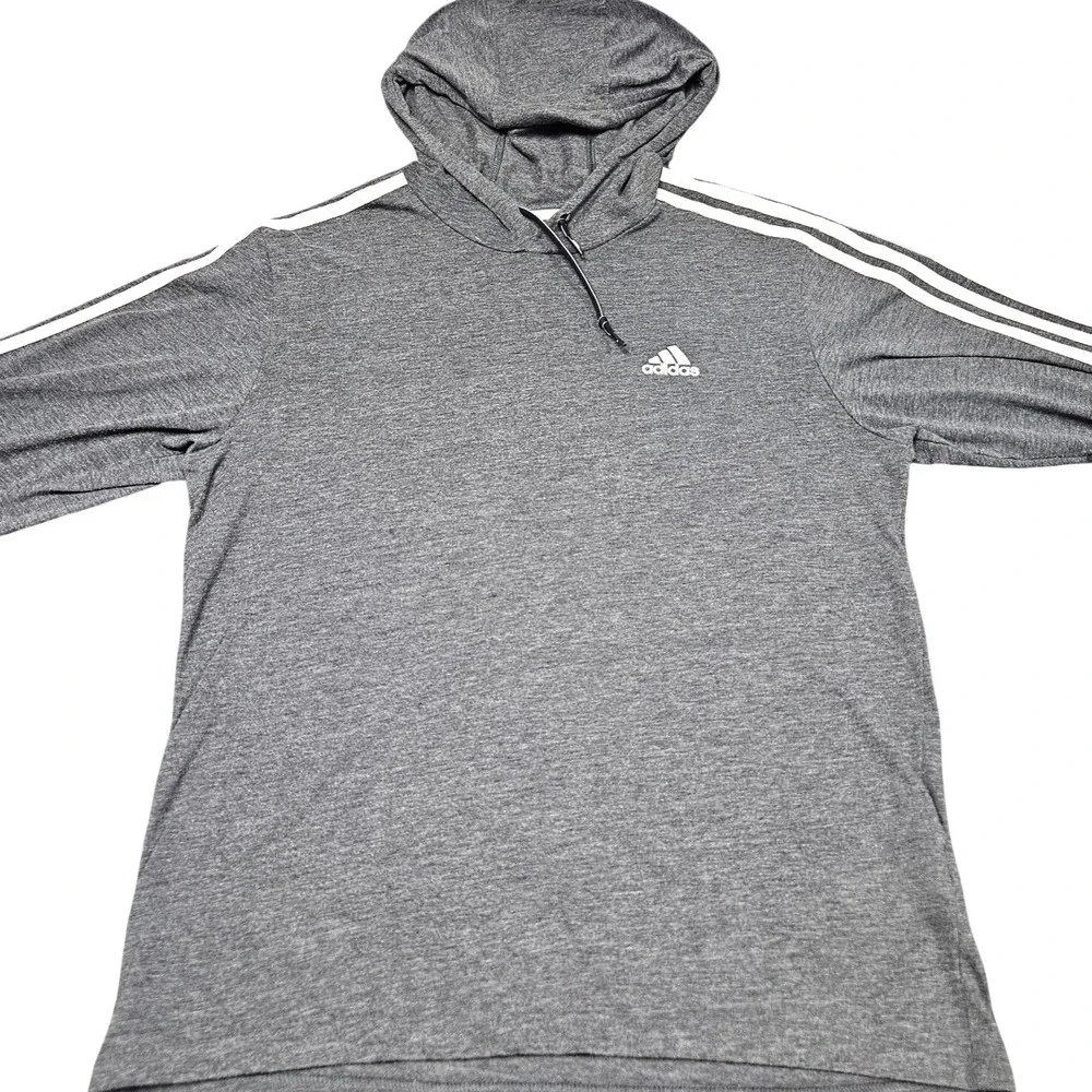 Adidas Lightweight Hooded Tshirt Mens M Gray LS Athletic Pullover Athleisure